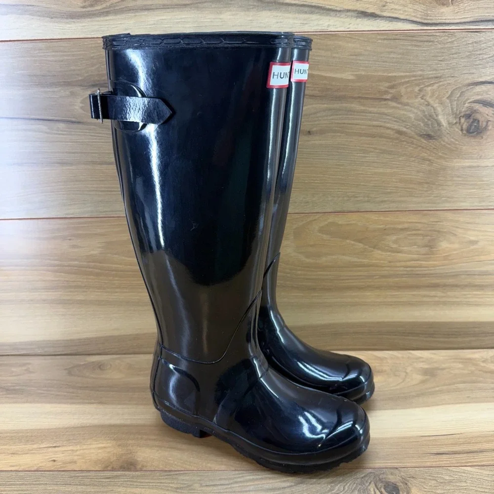 Hunter Original Tall Back Adjustable Boot 5 EU 36 Gloss Black Waterproof Wellies